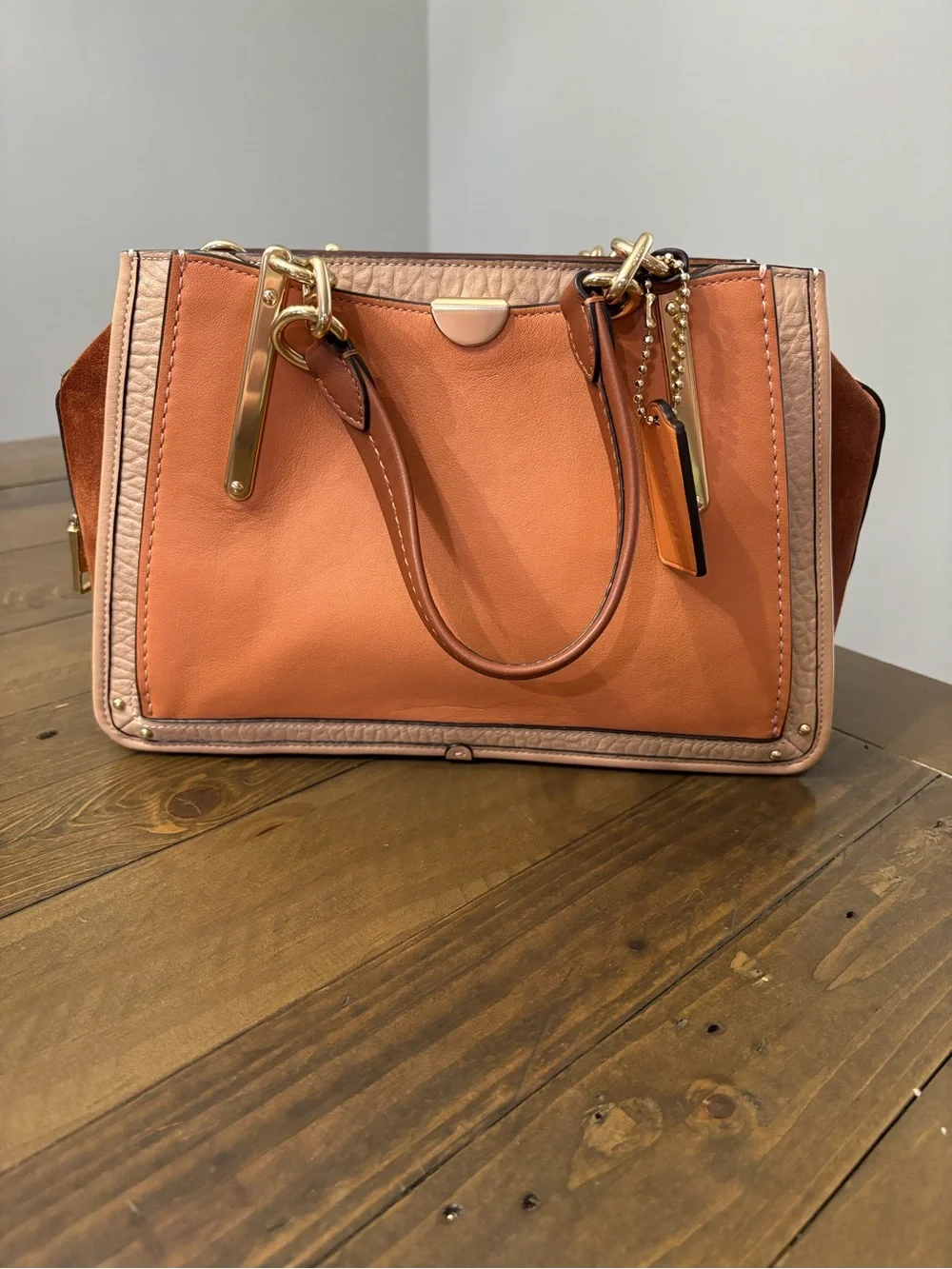 Coach Dreamer Satchel in Sunrise Multi Colorblock Leather and Suede